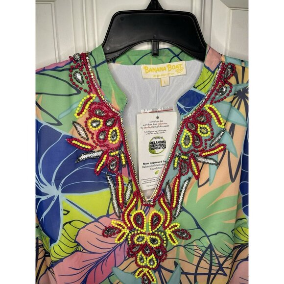 Banana Boat NEW NWT SPF 25+ Sun Protection Floral V Neck Coverup Dress Woman’s - Picture 3 of 11